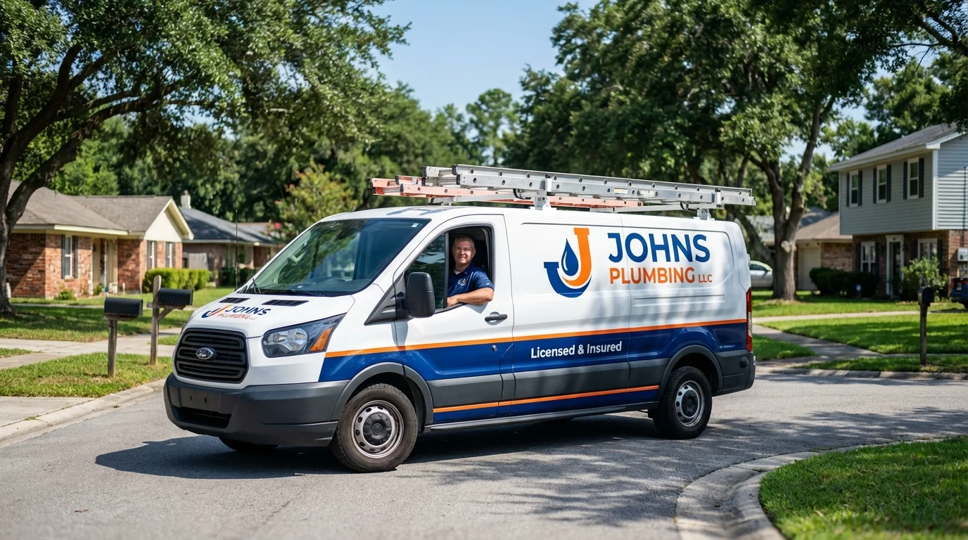 Johns Plumbing LLC service van in Swansea, MA