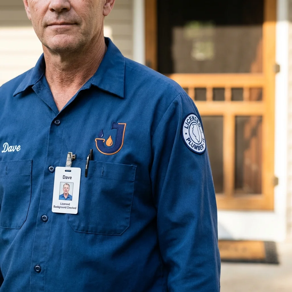 Licensed plumber showing ID badge in Swansea, MA