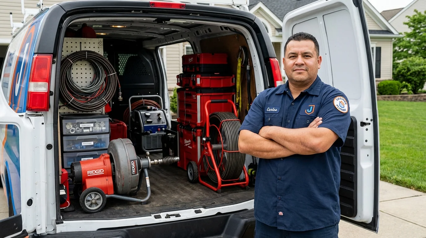 Professional drain cleaning equipment and Johns Plumbing LLC plumber in Swansea