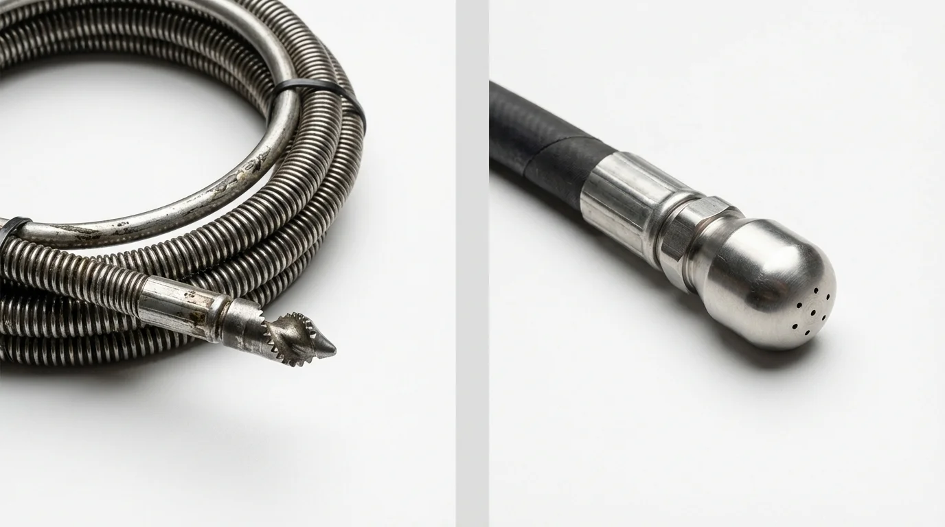 Drain snake cable and hydro jetting nozzle used for drain cleaning in Swansea, MA