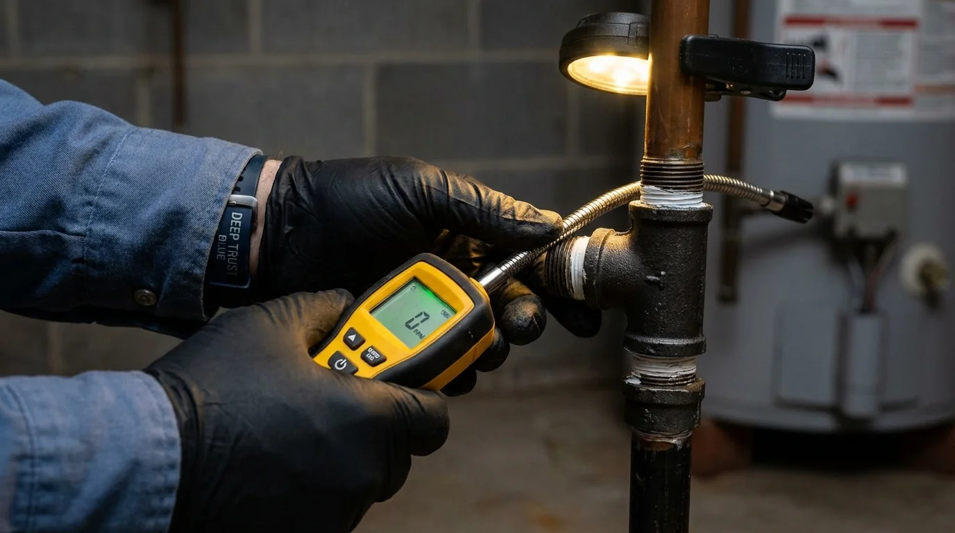 Gas leak detection with electronic sniffer by Johns Plumbing LLC in Swansea