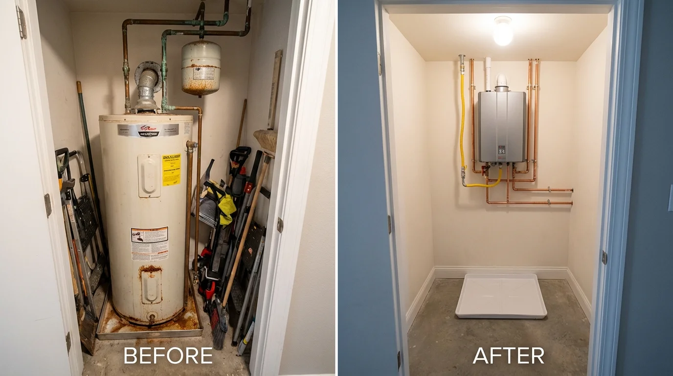Tank water heater versus wall-mounted tankless unit comparison for Swansea, MA homeowners